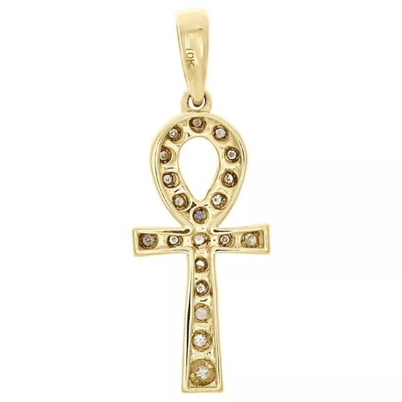 Real 10K Gold & Diamond Ankh Pendant Prong Set NEW - Picture 4 of 5